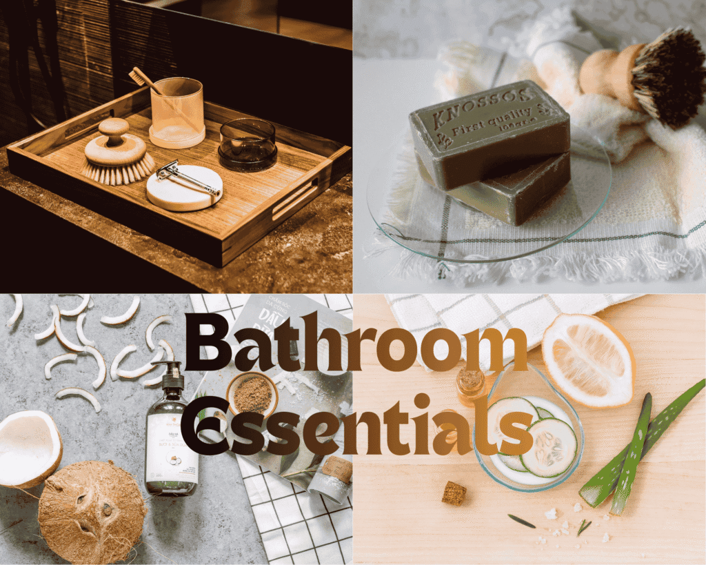 Bamboo toothbrush next to a shampoo bar on a washstand.