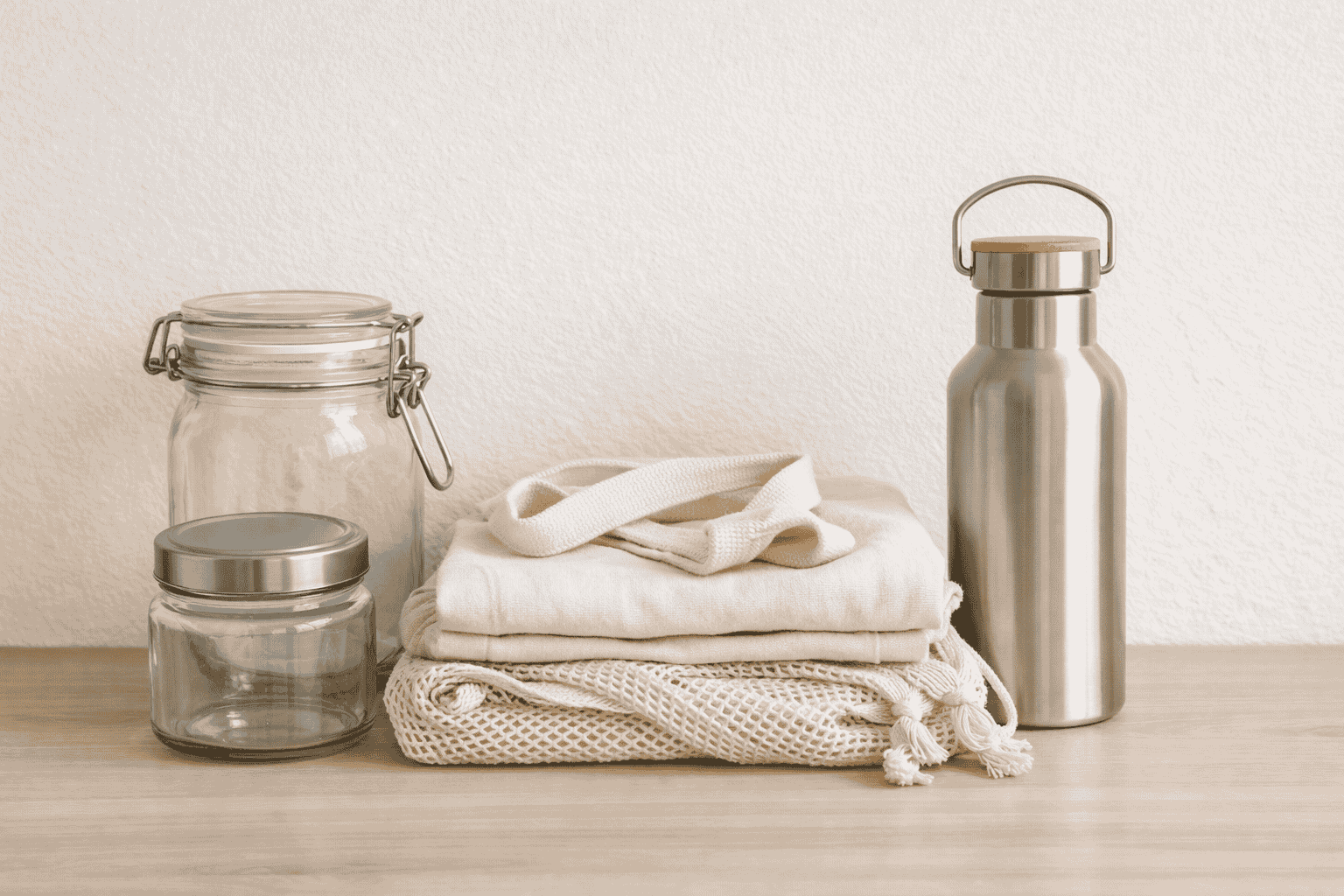 Zero waste lifestyle basics showing reusable household items