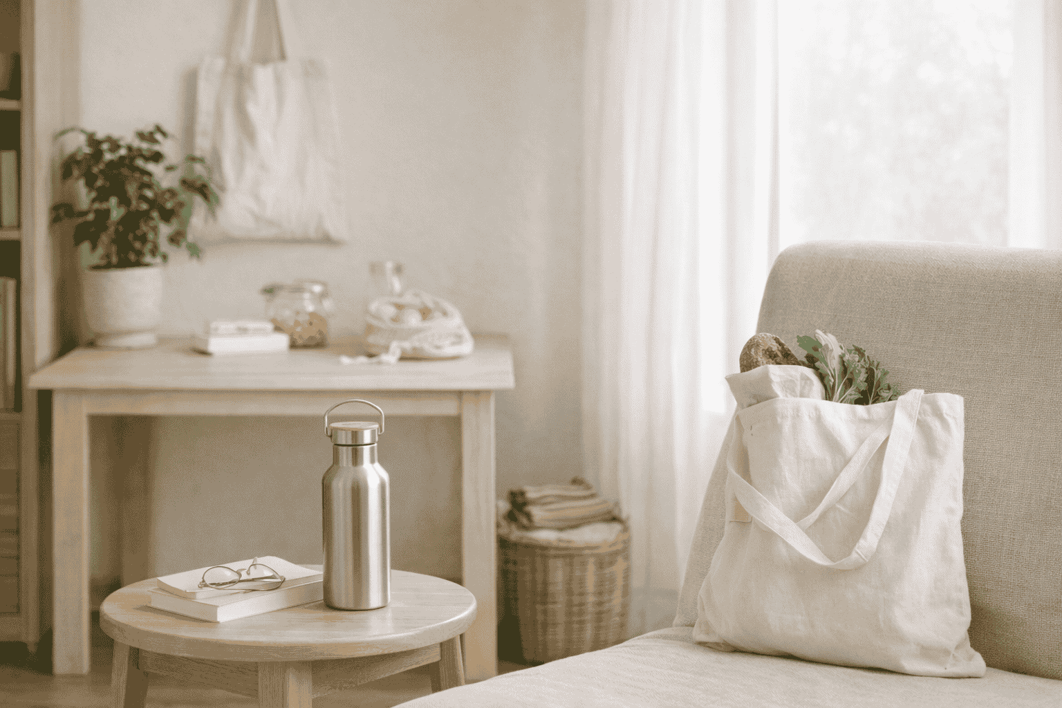 Reusable everyday items used in a zero waste lifestyle for beginne